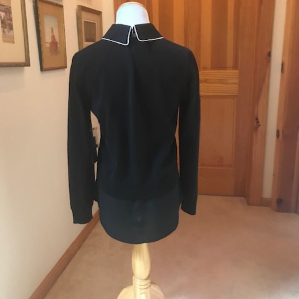 NWT - VINCE CAMUTO Black Peter Pan Collar Long Sleeve Shirttail Sweater Top - PS - Picture 11 of 11